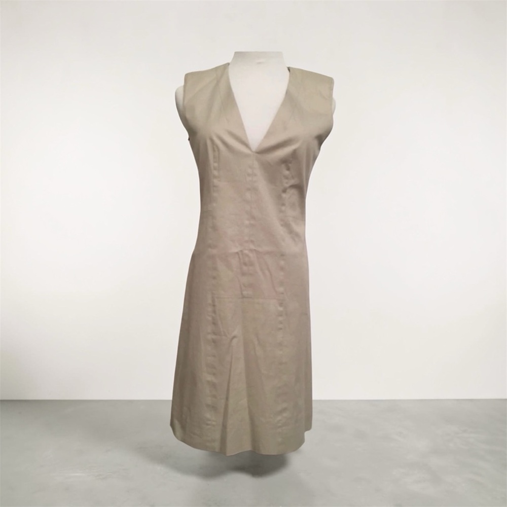 Hugo Boss Elegant Taupe Beige Structured Short Sleeveless Dress - 4 - Picture 1 of 13